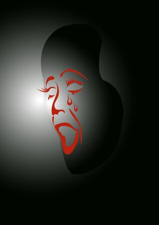 Human face mask with mouth open on a dark backgroundのイラスト素材