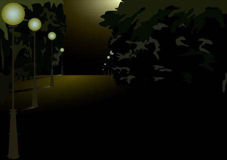 Trees of a night park in the moonlightのイラスト素材