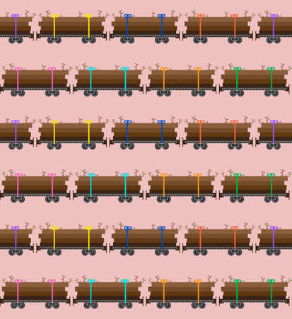Colorful freight train on a pink background. Seamless pattern.のイラスト素材