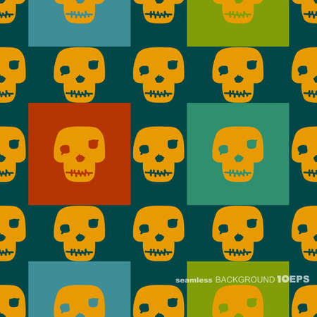 Yellow skull on colorful geometric background. Seamless pattern.のイラスト素材