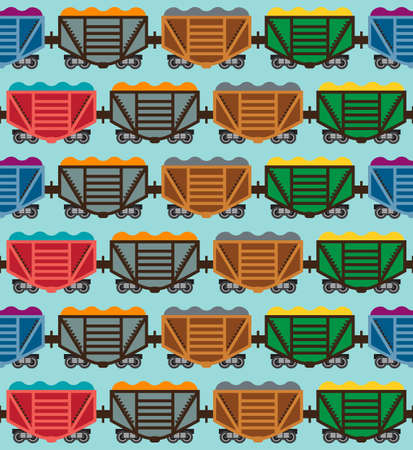 Colorful freight train on a blue background. Seamless pattern.のイラスト素材