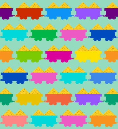 Colorful freight train on a blue background. Seamless pattern.のイラスト素材