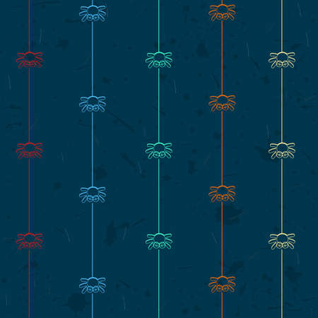Colored spiders on a dark grunge background. Seamless pattern.のイラスト素材