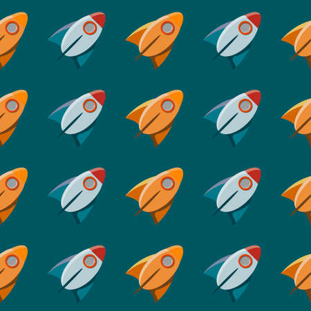 Colorful rocket on dark background. Seamless vector pattern.のイラスト素材