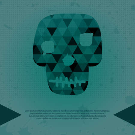 Dark geometric skull on green grunge background.のイラスト素材