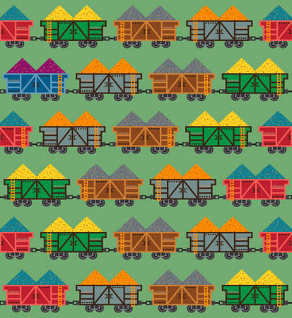 Colorful freight train on a green background. Seamless pattern.のイラスト素材