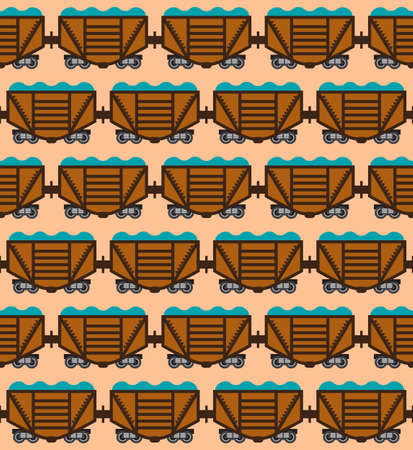 Colorful freight train on a yellow background. Seamless pattern.のイラスト素材