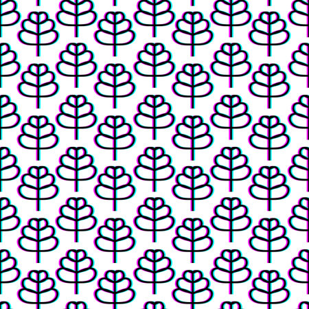 Seamless decorative pattern with linear style leaves. Simple illustration with 3d stereoscopic...