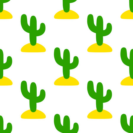 Seamless decorative pattern with cute style cacti. Simple illustration