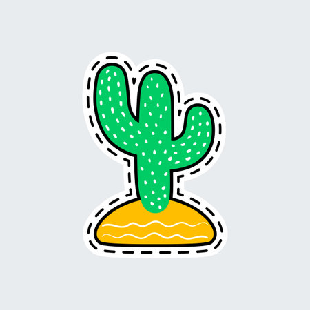 Cacti in patch style. Isolated vector illustration. Clip Art for sticker or pin.のイラスト素材