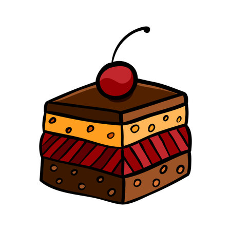 Colorful cute cherry cake on white background. Cartoon illustration