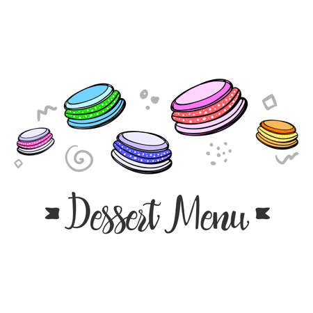 Simple blank of menu with dessert sweets. Hand drawn design with macaroonsのイラスト素材