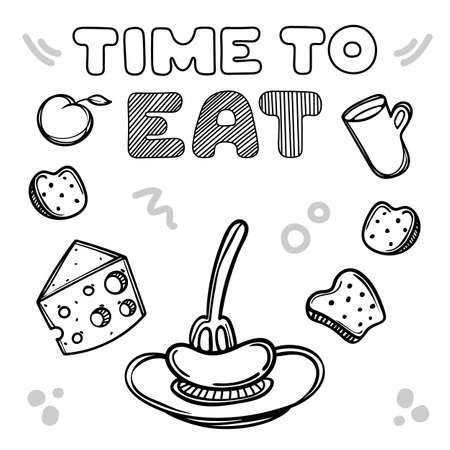 Time to eat. Hand drawn poster card.のイラスト素材