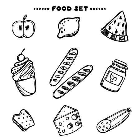 Hand drawn set of breakfast food. Sketch concept illustration. Food setのイラスト素材