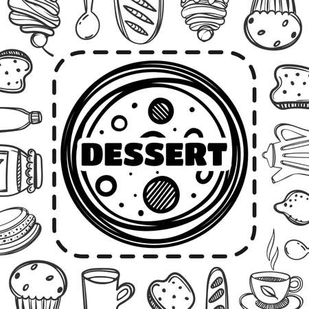 Hand drawn menu for cafe with food. Sketch concept illustration. Linear graphic.のイラスト素材