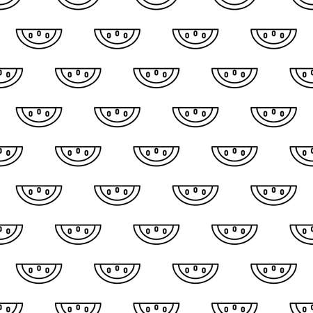 Cartoon cute watermelons on white background. Seamless pattern. Linear coloring illustration. Breakfast timeのイラスト素材
