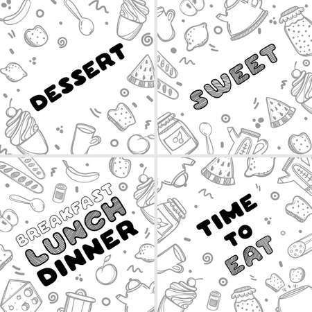 Set of 4 hand drawn design for cafe.のイラスト素材