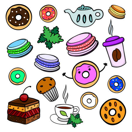 Set of cartoon pastry wishes isolated on white background. Clipart illustration.のイラスト素材