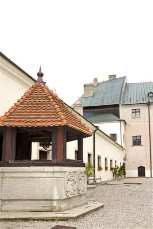 The courtyard of castle Cerveny Kamen in Slovakiaのeditorial素材