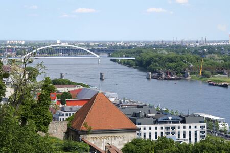 The top view from Bratislava castle of Danube with Most Apolloのeditorial素材