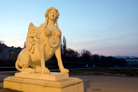 Sphinx statue in the Belvedere Garden in Vienna Austria representing strength and intelligence.の写真素材