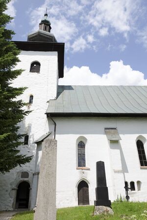 The gothic church near the Geographical center of Europeの写真素材