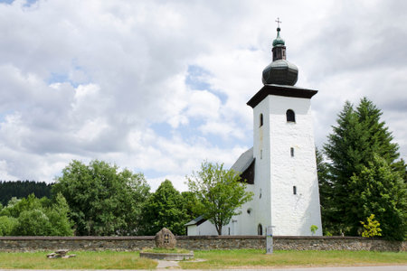 The Geographical center of Europe with gothic churchの写真素材