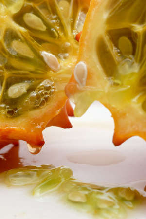 closeup up of a cut kiwiano fruitの写真素材