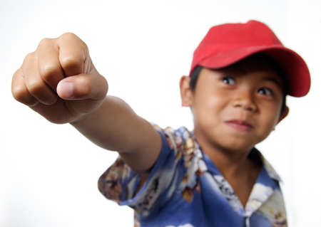 Child Accomplishes and raises fistの写真素材