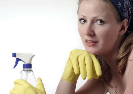 Woman ready to do house cleaningの写真素材
