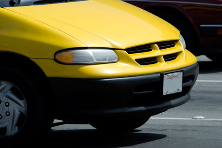 front end of a yellow carの写真素材