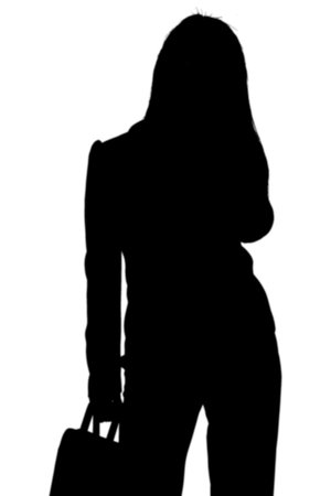 Silhouette of business woman on phone on white backgroundの写真素材