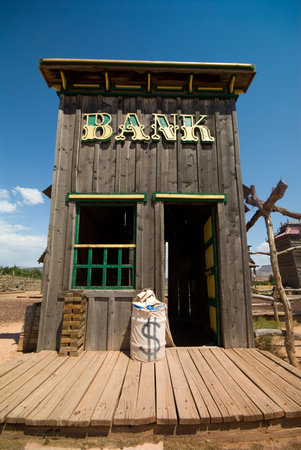Old western style bank in old ghost townの写真素材