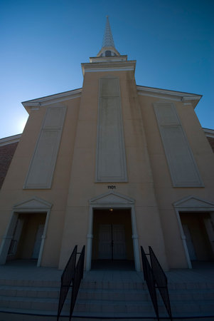 exterior of an old Baptist church in charleston south carolina with blue sky as backgroundの写真素材