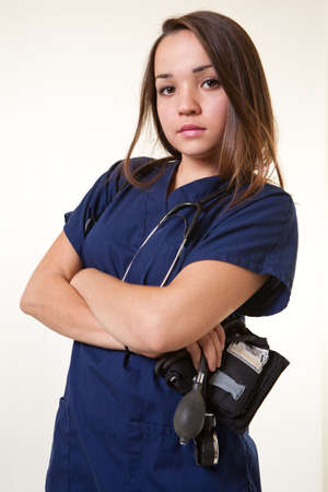 Young expressive russian caucasian woman healthcare workerの写真素材