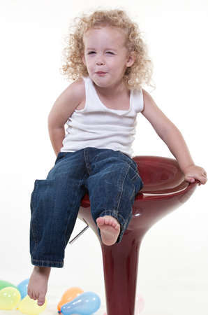 Cute young blond toddler jewish boy playingの写真素材