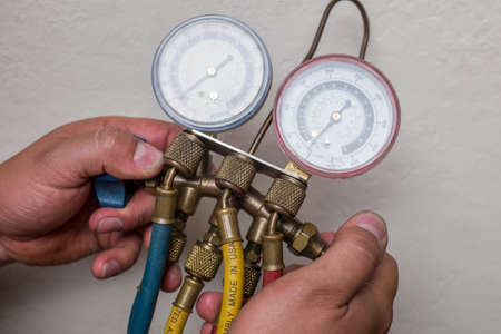 Handyman repairman HVAC toolsの写真素材