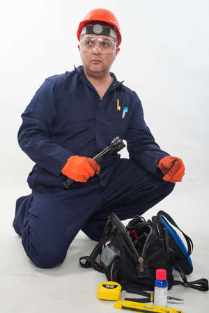 Attractive hispanic construction workerの写真素材