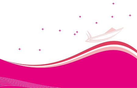 Pink Wave Background with boatのイラスト素材