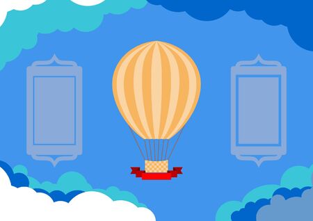 Vector Invitation Card with Hot air Balloon, Ribbon Object and Cloud Backgroundのイラスト素材
