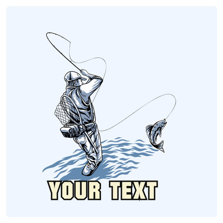 Fisherman caught a pike, vector illustrationのイラスト素材