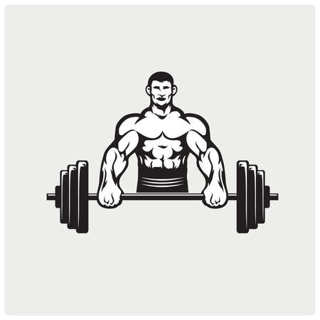 Passion sports athlete in action logo. Strong male weightlifter.のイラスト素材