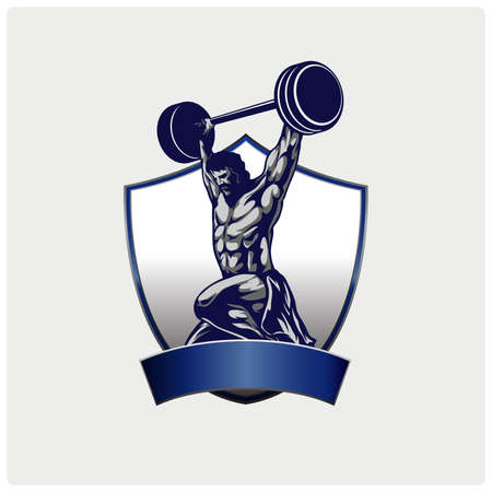 Passion sports athlete in action logo. Strong male weightlifter.のイラスト素材