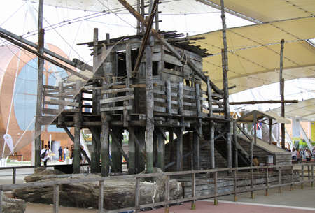 A  wooden house in the Decumano Avenue at Expo 2015 in Milanのeditorial素材