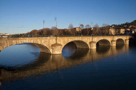Vittorio Emanuele I Bridge in Turin, Italyの写真素材