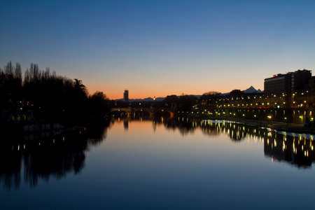 Umberto I Bridge and Murazzi Turin Italyの写真素材