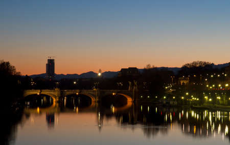Umberto I Bridge and Murazzi Turin Italyの写真素材