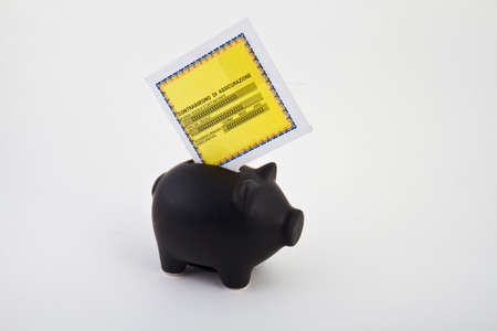 Car insurace form into a piggy-bankの写真素材