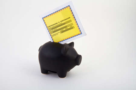 Car insurace form into a piggy-bankの写真素材