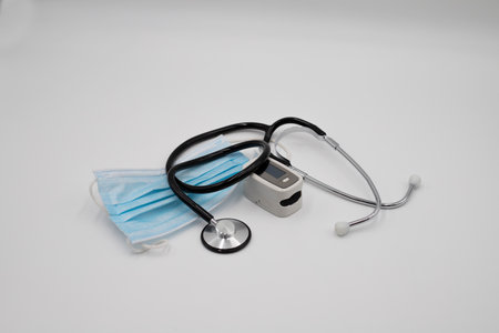 Surgical mask, stethoscope and oximeter medical eqipmentの写真素材